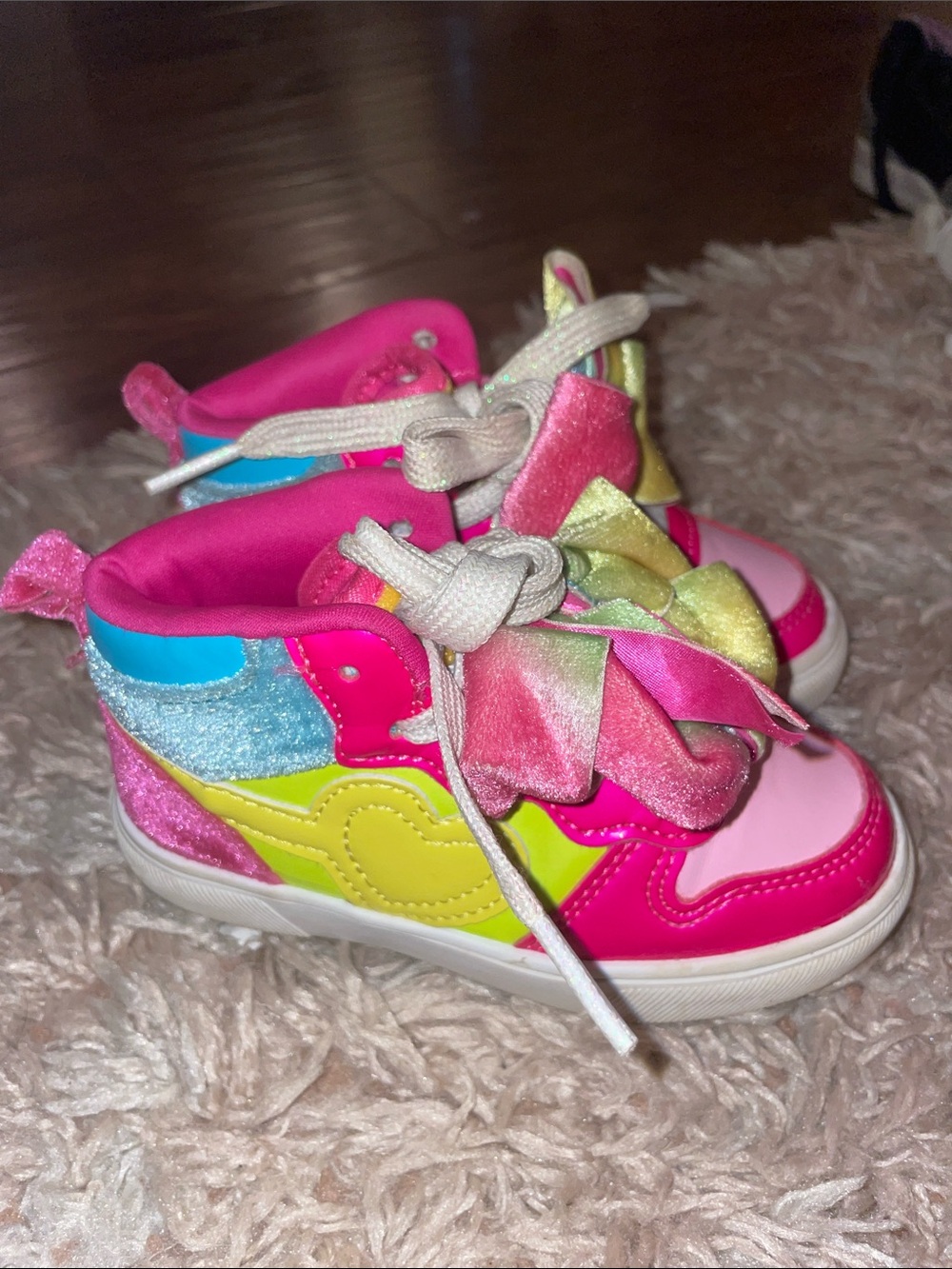 Colorful Girls' High-Top Sneaker with Rainbow Accents - Pink & Yellow